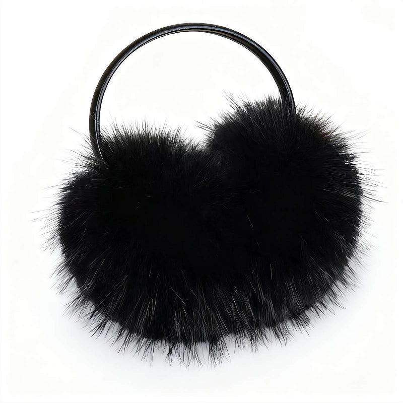 Women Winter Ear Muffs, Vintage Faux Fur Earmuffs, Fluffy Faux Fur EarMuffs Ear Warmers for Women Girls (Black) - Image 1